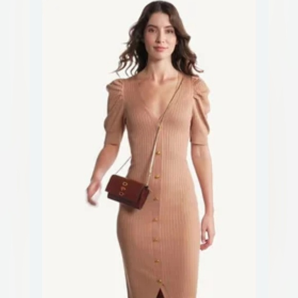 Express Tan Midi Dress with Elegant Design - Picture 1 of 5